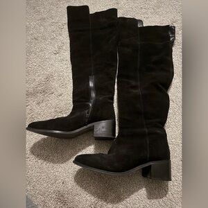 ASOS Black Over-the-Knee Suede Boots with Block Heel